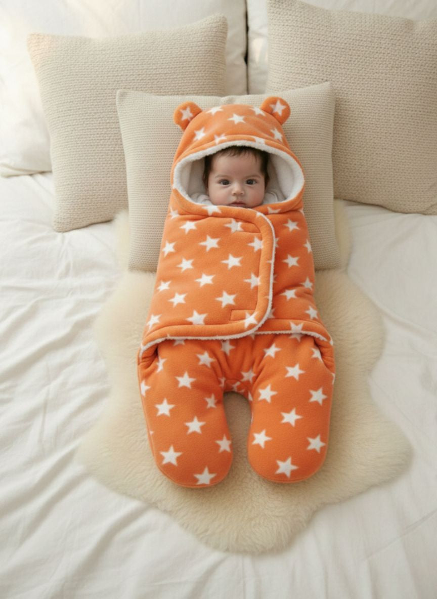 Soft Plush Winter Hooded Star Print Swaddle for Newborns