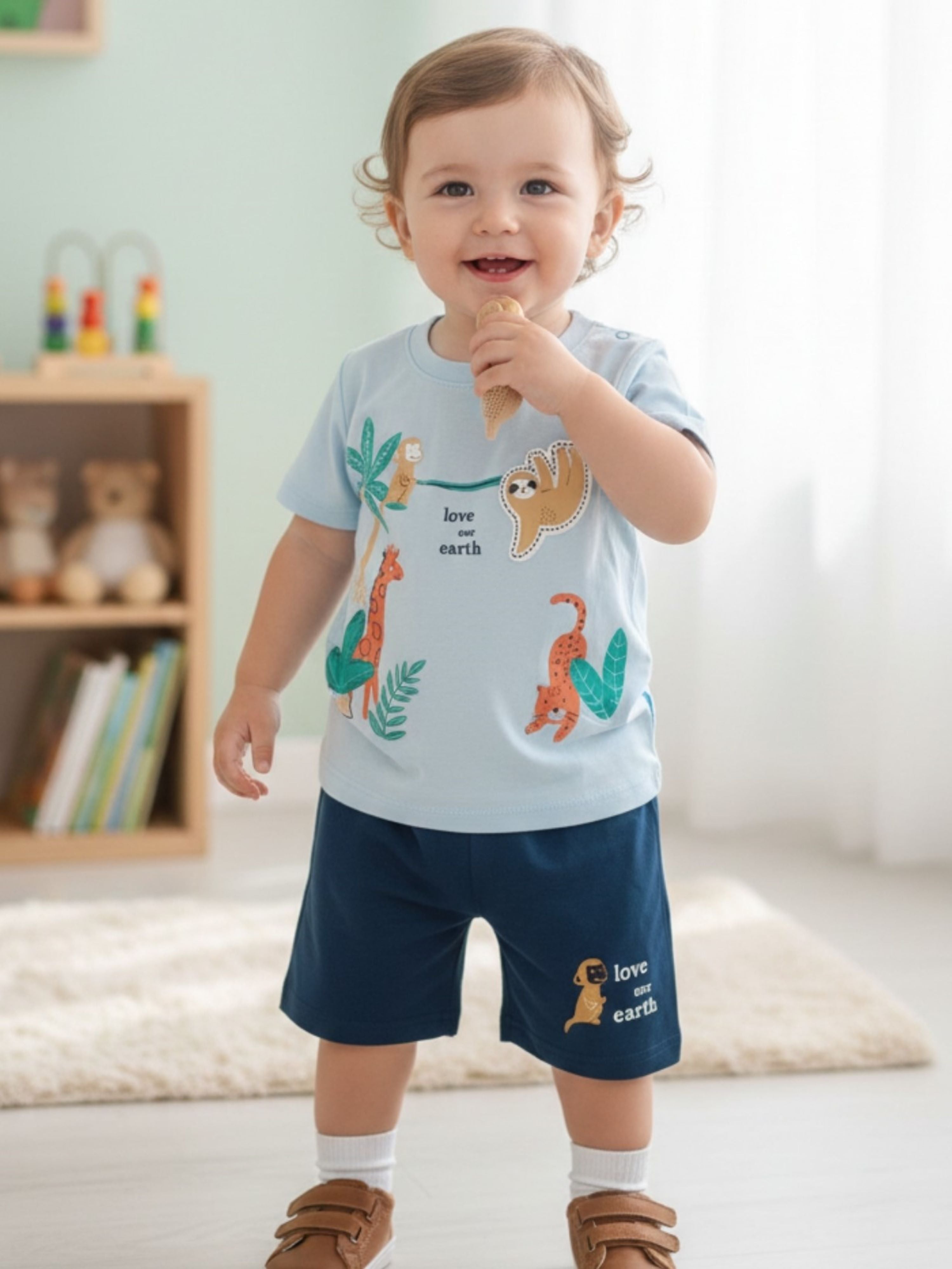 Printed Cotton T-Shirt & Shorts Co-Ord Set – Soft Summer Outfit For Baby