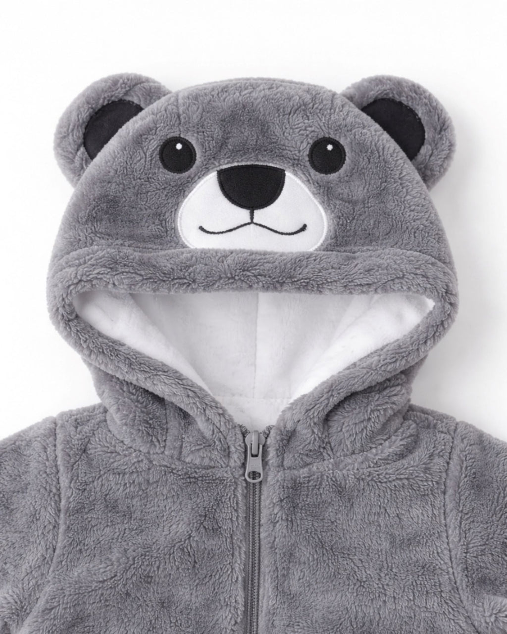Bear Hooded Plush Fleece Jumpsuit For Newborn & Infants