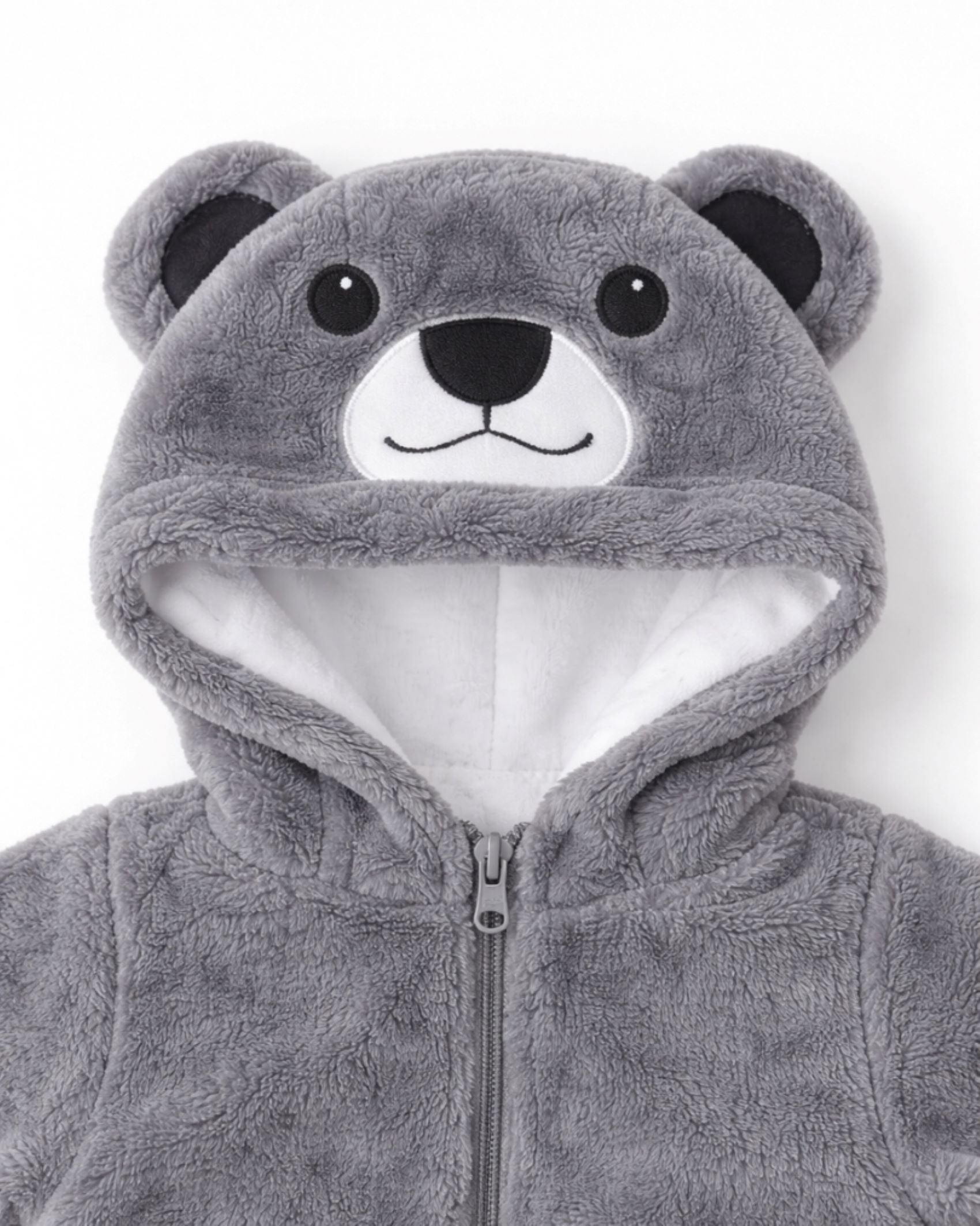 Bear Hooded Plush Fleece Jumpsuit For Newborn & Infants
