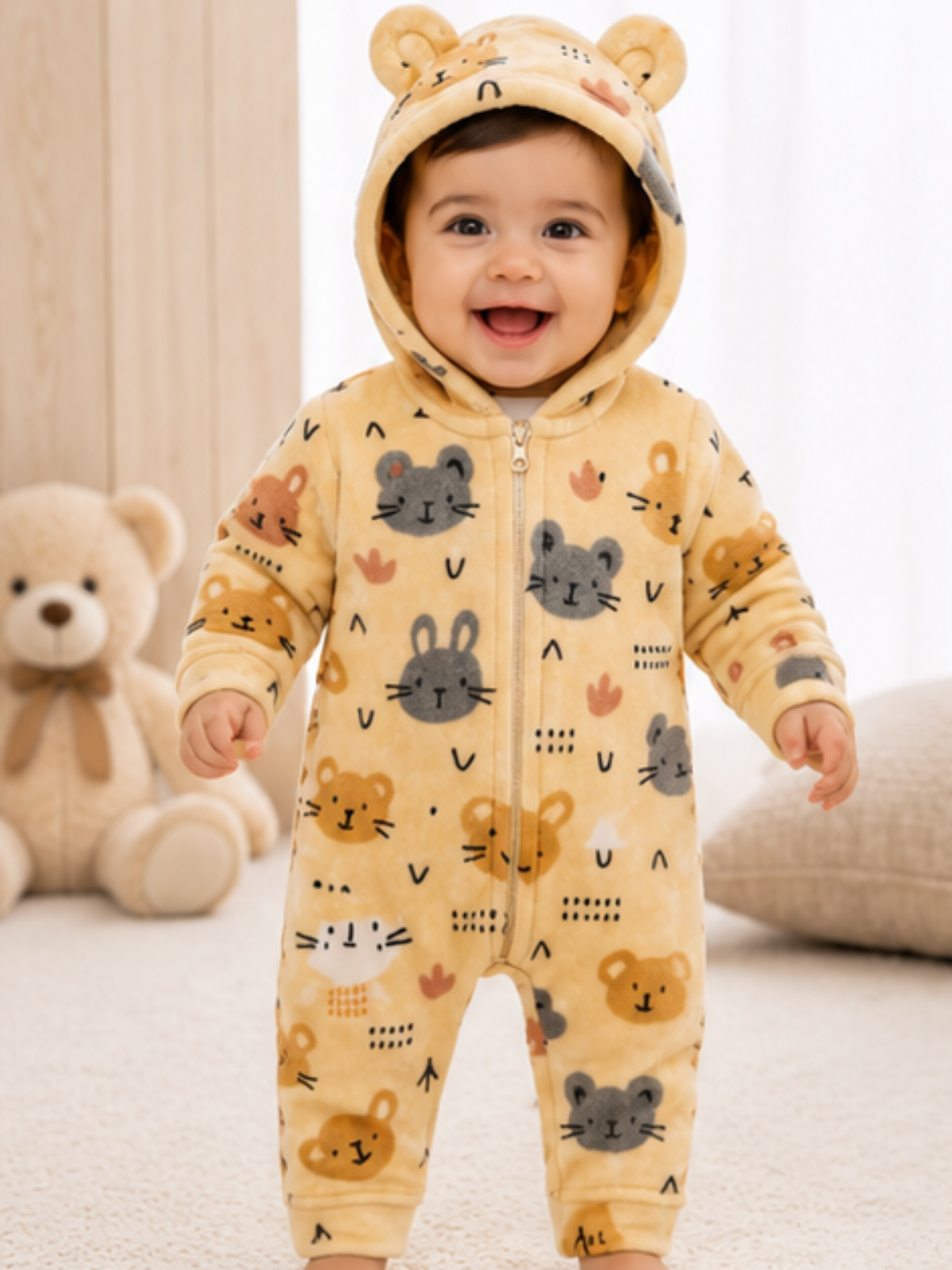Zipper Cozy Romper - Cat Print