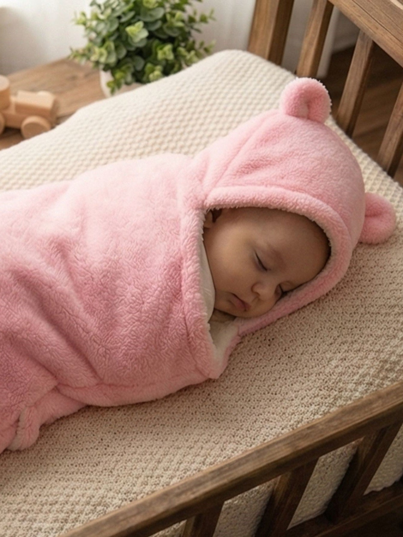 Soft Plush Winter Hooded Swaddle for Newborns