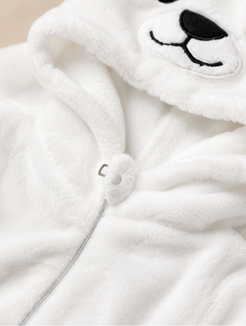 Bear Hooded Plush Fleece Jumpsuit For Newborn & Infants