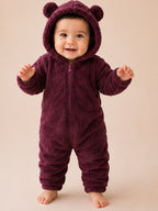 BabyZone Cozy Bear Hooded Plush Baby Romper