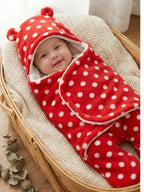 Soft Plush Winter Hooded Dot Print Swaddle for Newborns
