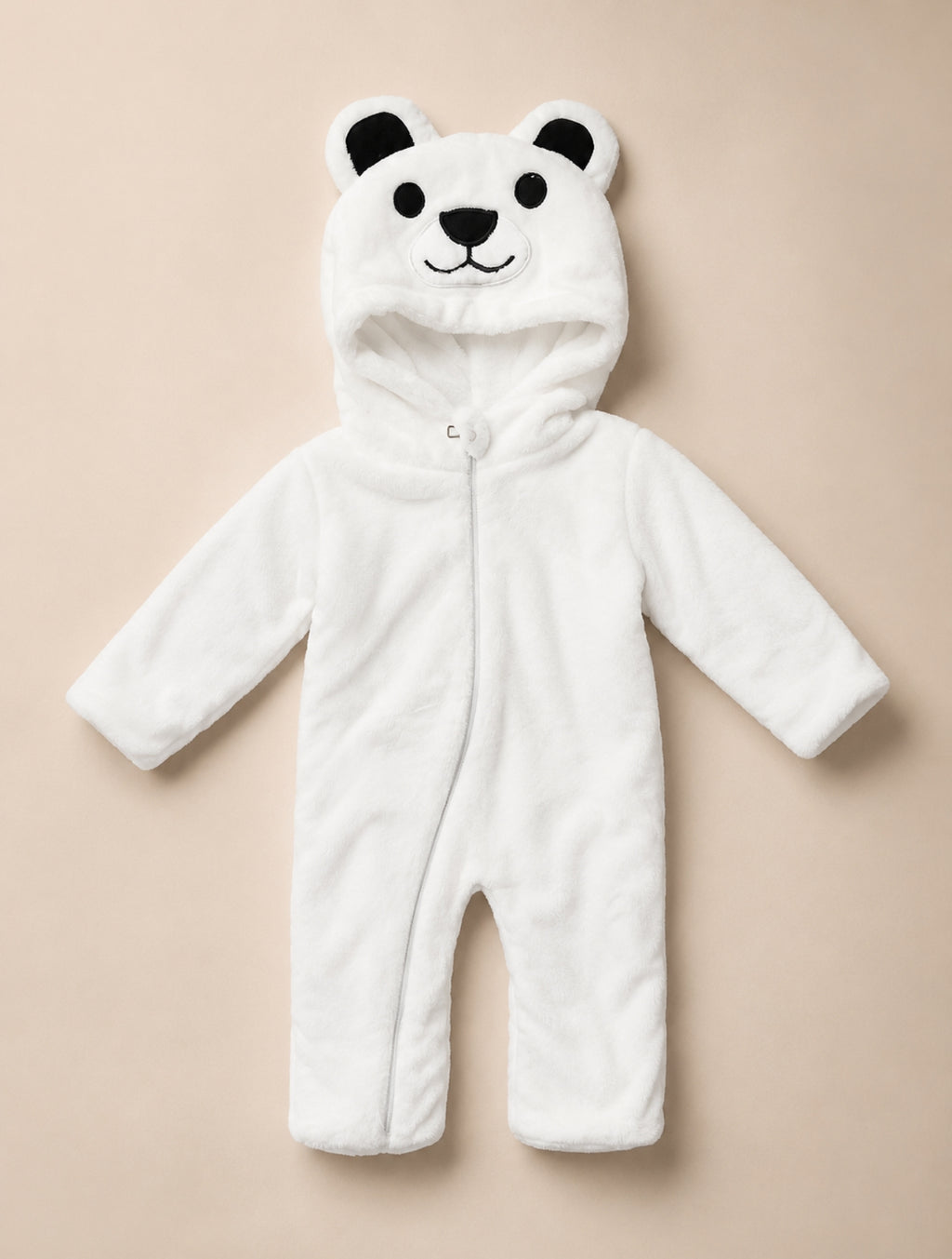Bear Hooded Plush Fleece Jumpsuit For Newborn & Infants