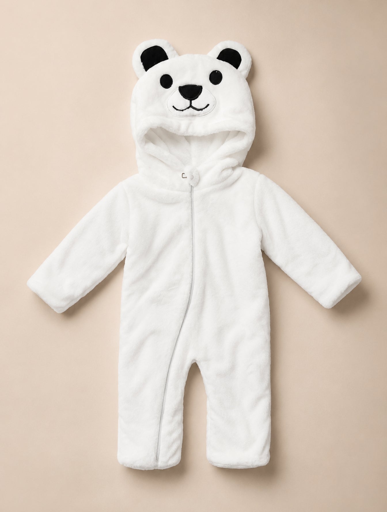 Bear Hooded Plush Fleece Jumpsuit For Newborn & Infants
