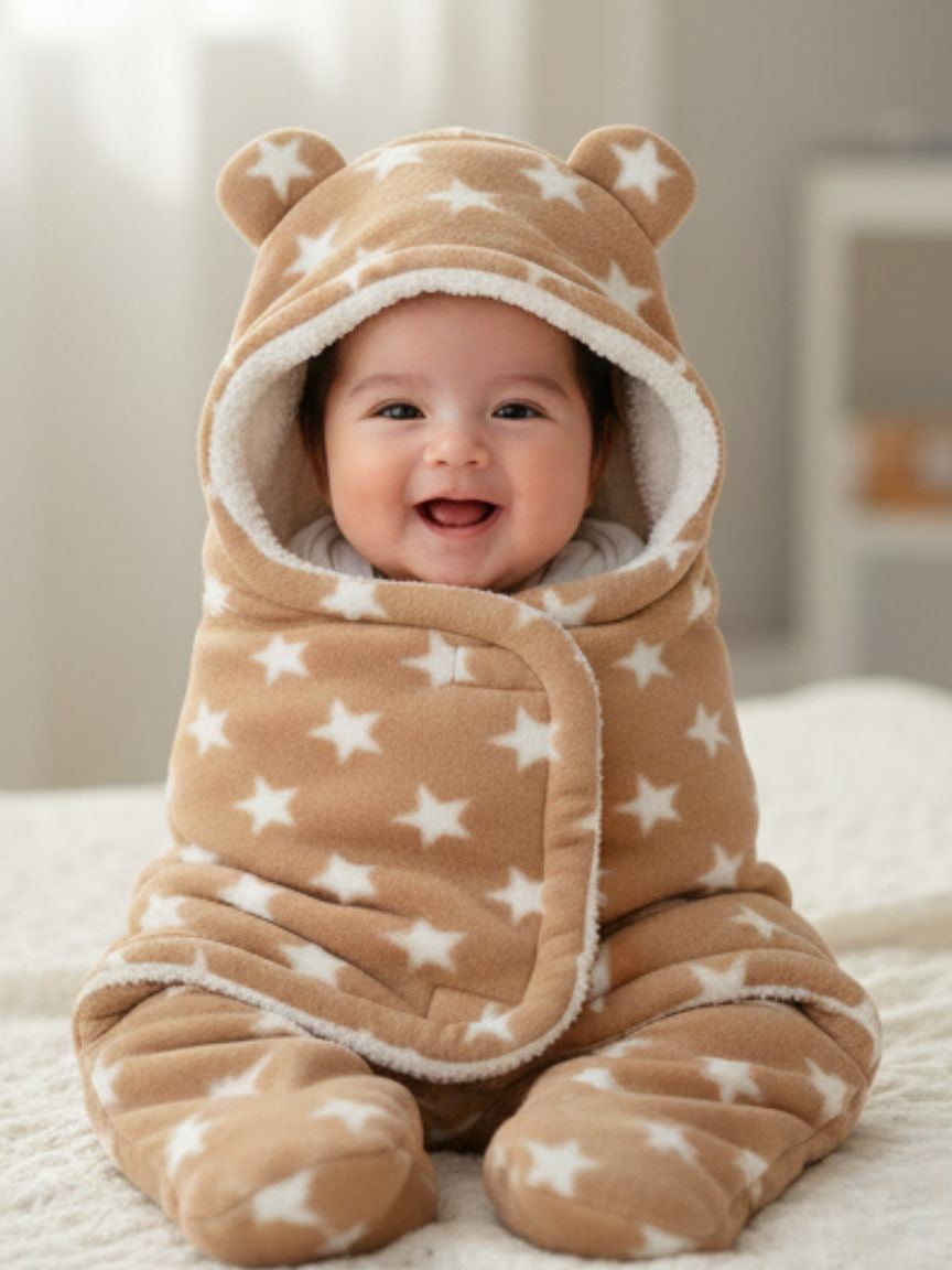 Soft Plush Winter Hooded Star Print Swaddle for Newborns