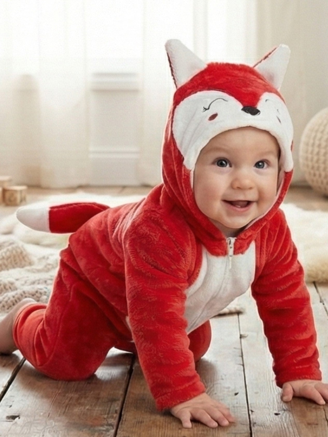 Little Fox Plush Hooded Baby Romper