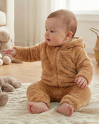 BabyZone Cozy Bear Hooded Plush Baby Romper