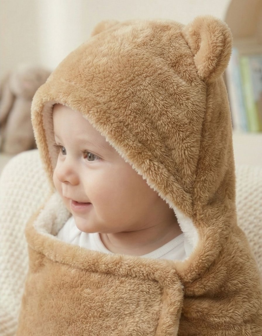 Soft Plush Winter Hooded Swaddle for Newborns