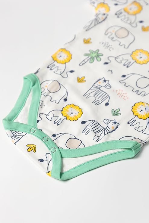 Kucci Short-sleeve, Printed and Plain Cotton Rompers (Pack of 3)(Mint Green)