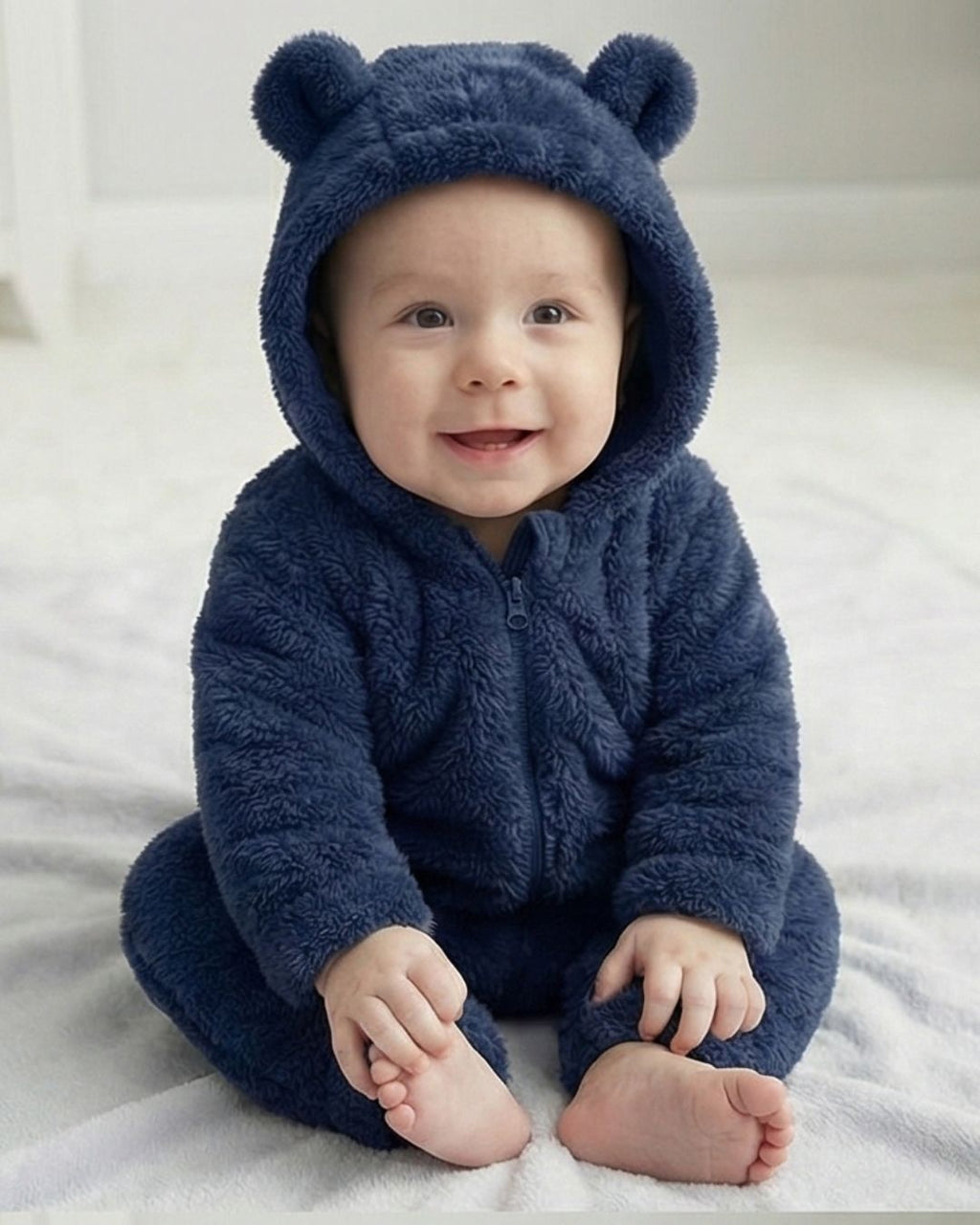 BabyZone Cozy Bear Hooded Plush Baby Romper