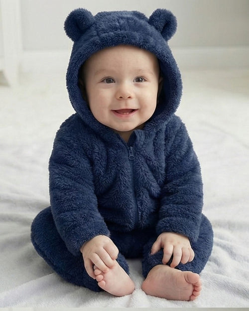 BabyZone Cozy Bear Hooded Plush Baby Romper