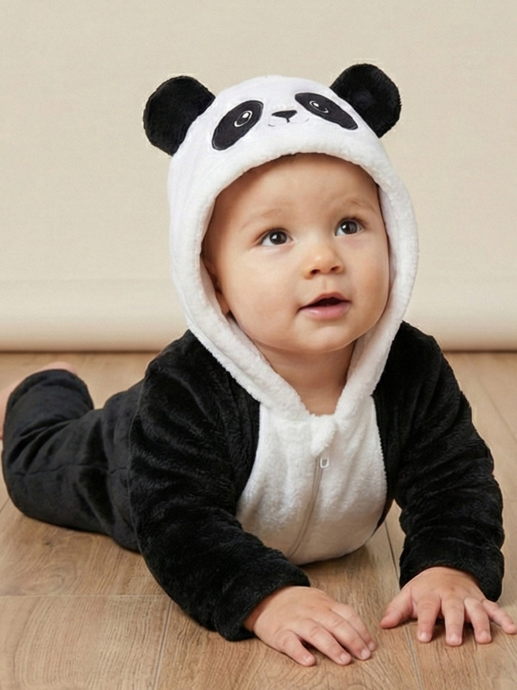 Panda Hug Fleece Baby Romper with Hood