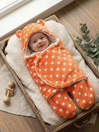 Soft Plush Winter Hooded Dot Print Swaddle for Newborns