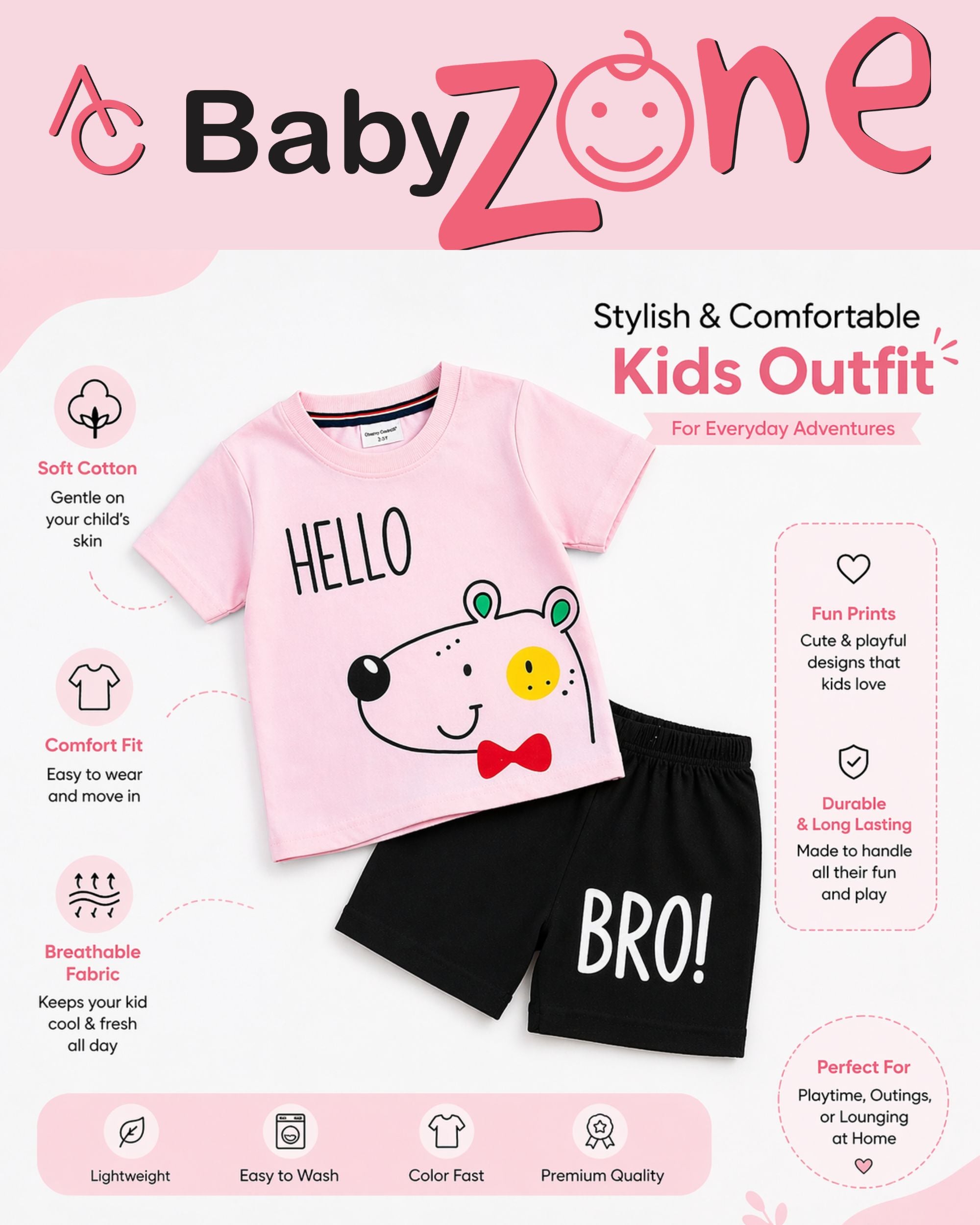 Soft Cotton Bear Printed Baby Wear T-Shirt & Shorts Set