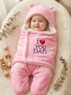 Cozy Cotton Hooded Swaddle for New Born - Daddy Hugs, All Day Long