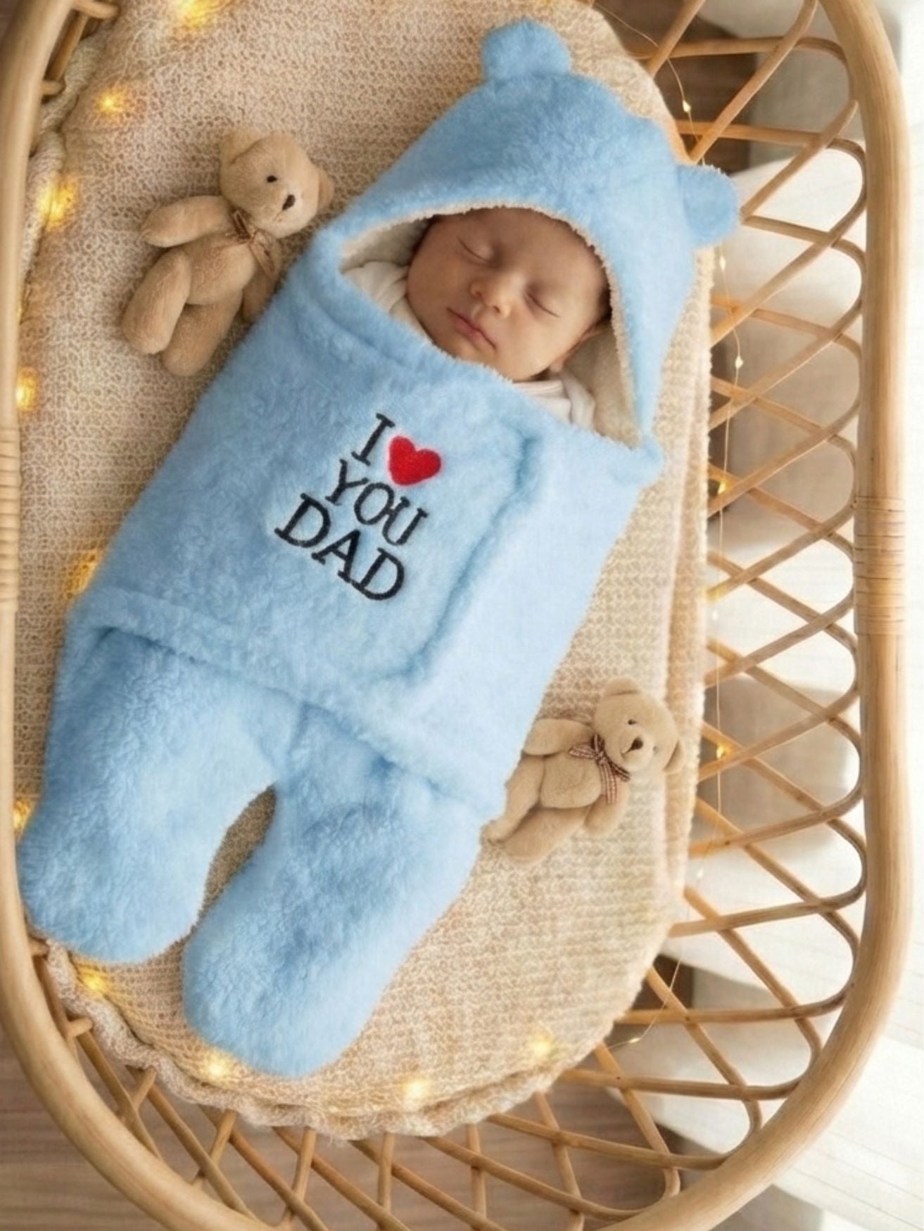 Cozy Cotton Hooded Swaddle for New Born - Daddy Hugs, All Day Long