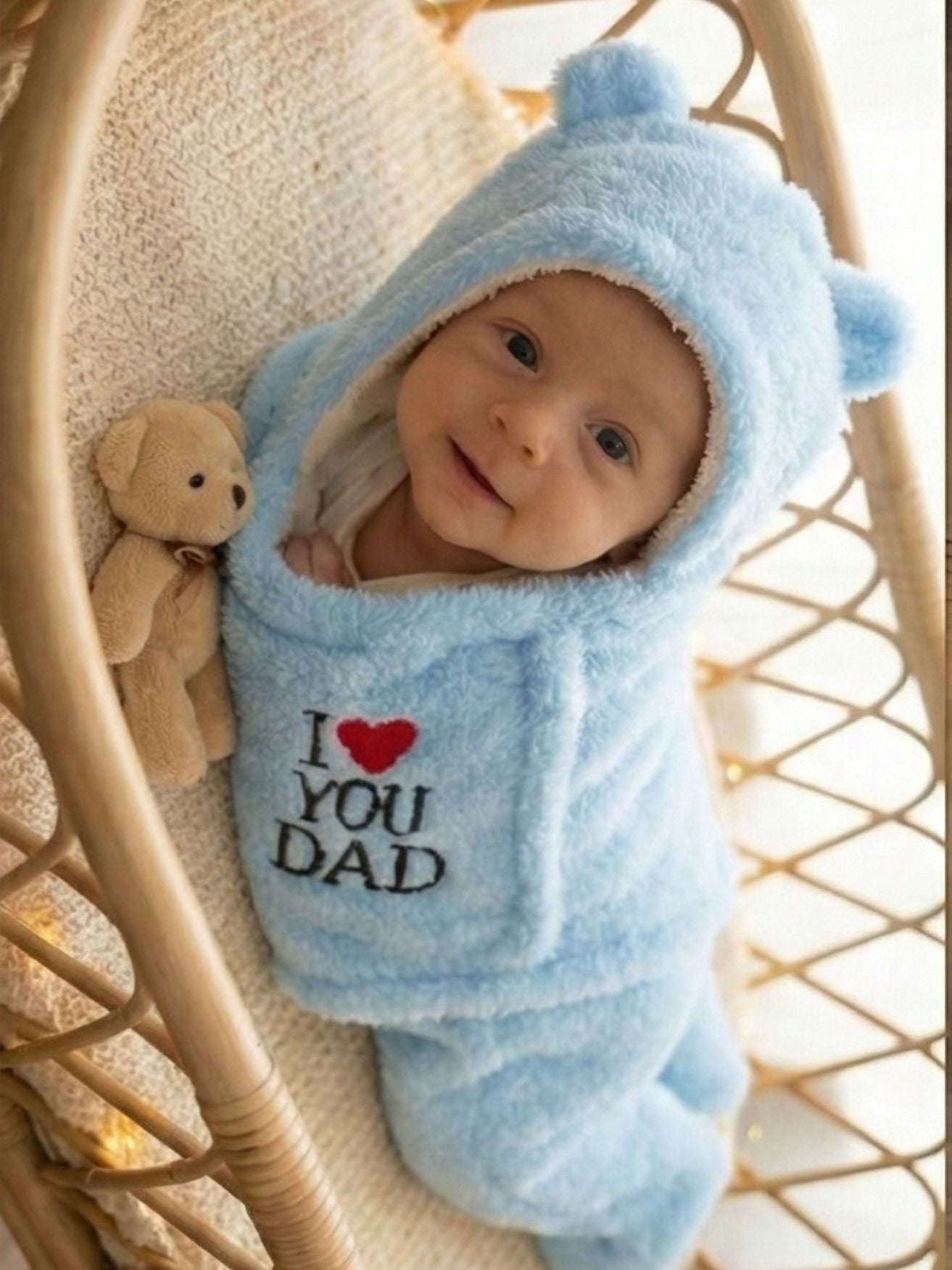 Cozy Cotton Hooded Swaddle for New Born - Daddy Hugs, All Day Long