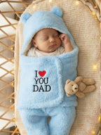 Cozy Cotton Hooded Swaddle for New Born - Daddy Hugs, All Day Long