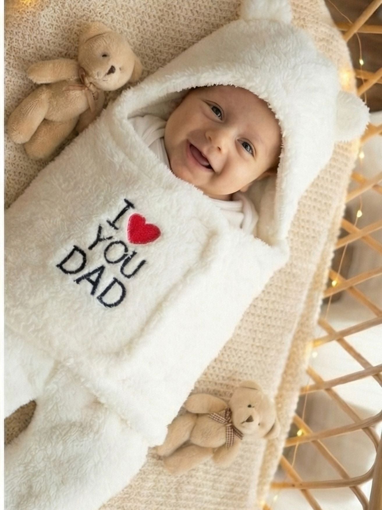 Cozy Cotton Hooded Swaddle for New Born - Daddy Hugs, All Day Long