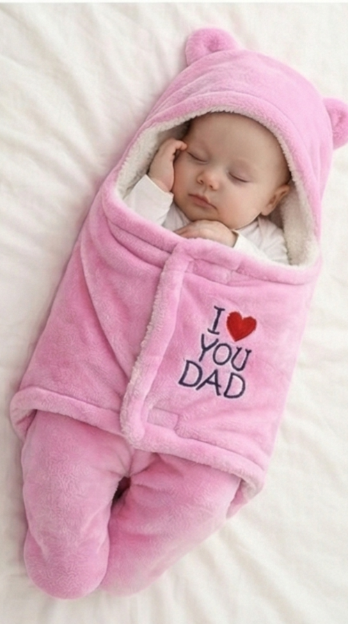 Cozy Cotton Hooded Swaddle for New Born - Daddy Hugs, All Day Long