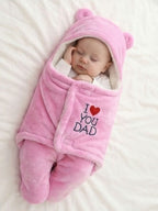 Cozy Cotton Hooded Swaddle for New Born - Daddy Hugs, All Day Long