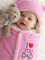 Cozy Cotton Hooded Swaddle for New Born - Daddy Hugs, All Day Long