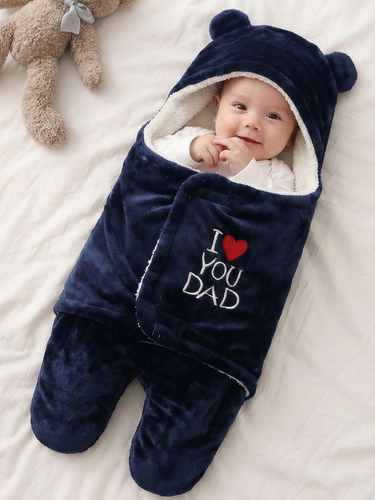 Cozy Cotton Hooded Swaddle for New Born - Daddy Hugs, All Day Long