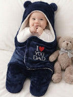 Cozy Cotton Hooded Swaddle for New Born - Daddy Hugs, All Day Long