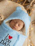 Cozy Cotton Hooded Swaddle for New Born - Daddy Hugs, All Day Long