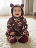 Cozy Printed Romper with Bear Hood