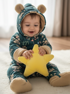 Cozy Printed Romper with Bear Hood