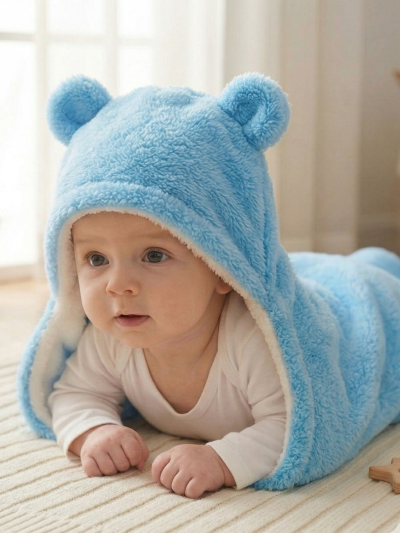 Soft Plush Winter Hooded Swaddle for Newborns