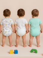 Kucci Short-sleeve, Printed and Plain Cotton Rompers (Pack of 3)(Mint Green)