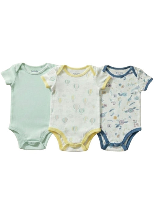 Kucci Short-Sleeve, Printed and Plain Rompers (Pack of 3) (Green)